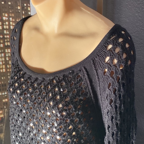 INC - open knit sweater: black sequin l/s - XL - Picture 3 of 16